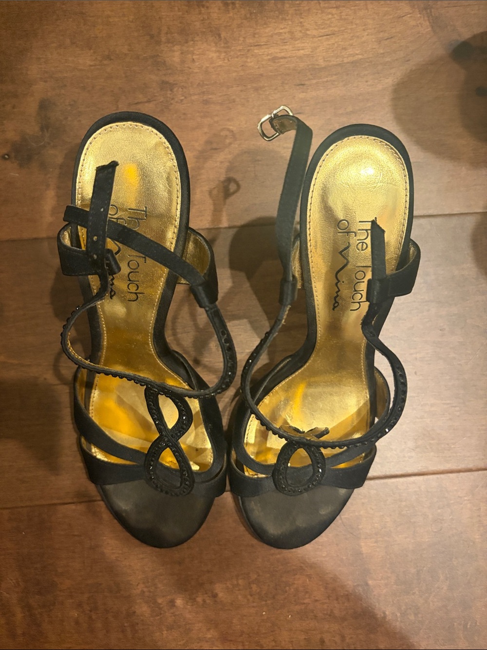 Touch of Nina Black and Gold Strappy Heels